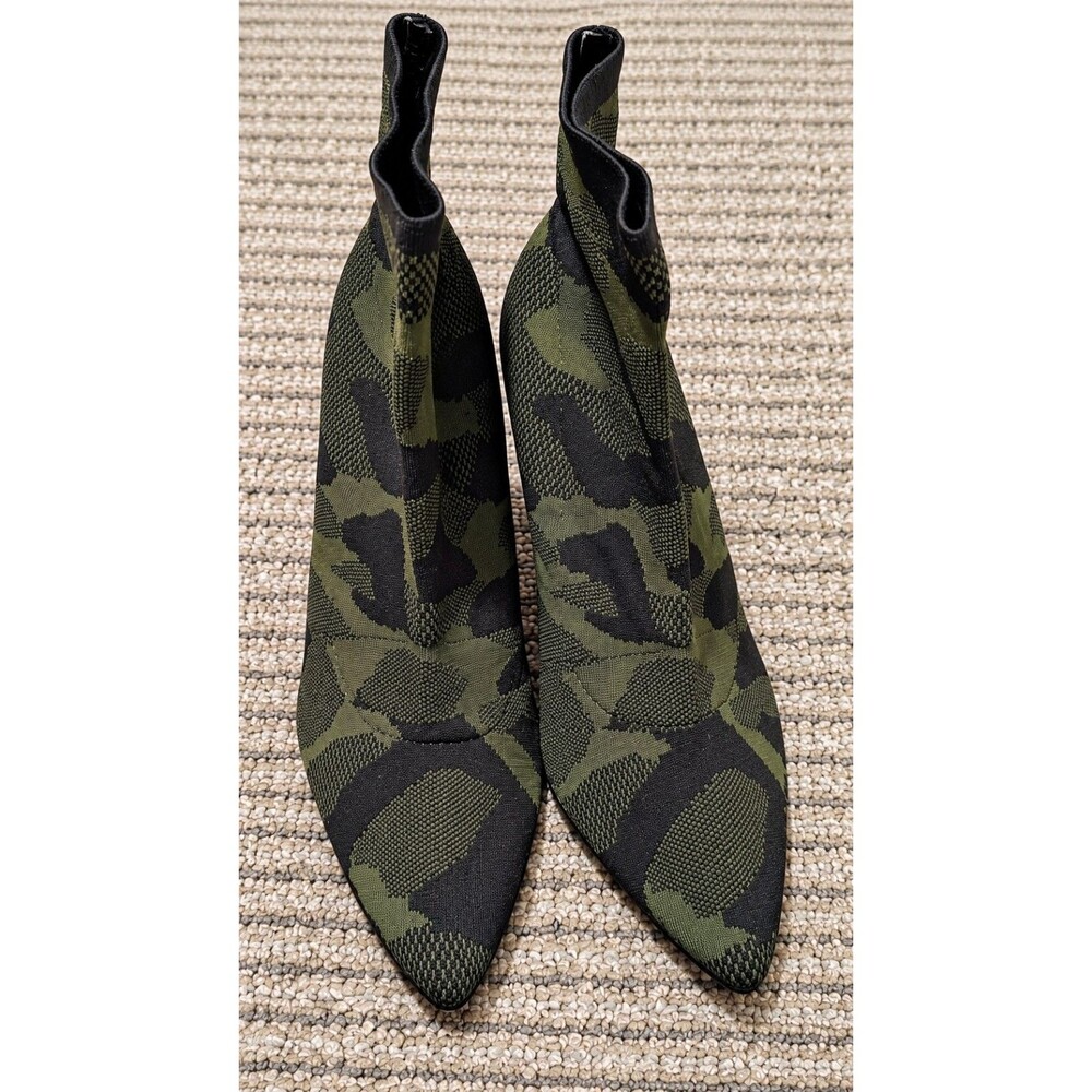 MIA McKinley Green Camo Stretch-Knit Stiletto Sock Booties • Pointed Toe • Sz 7M